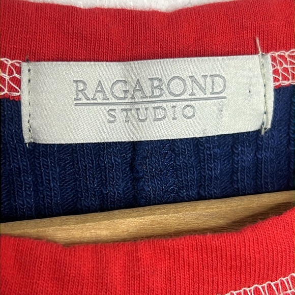 Ragabond Studio x Free People Farrah Flag Ribbed Tank Navy Blue Ringer Crop Top - Picture 7 of 14